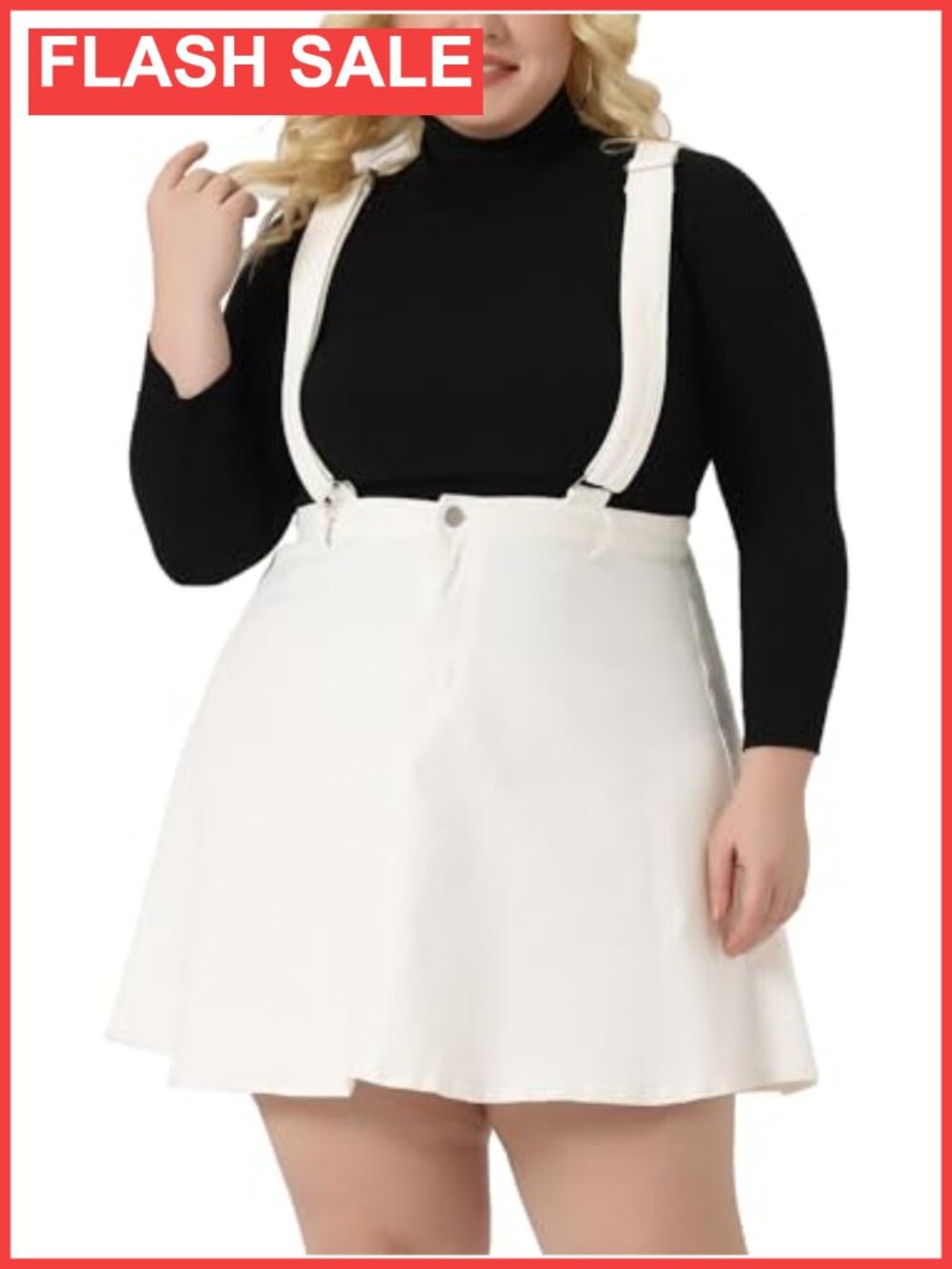 Plus Size Suspender Skirt Mini Adjustable Strap Cotton Denim A-Line